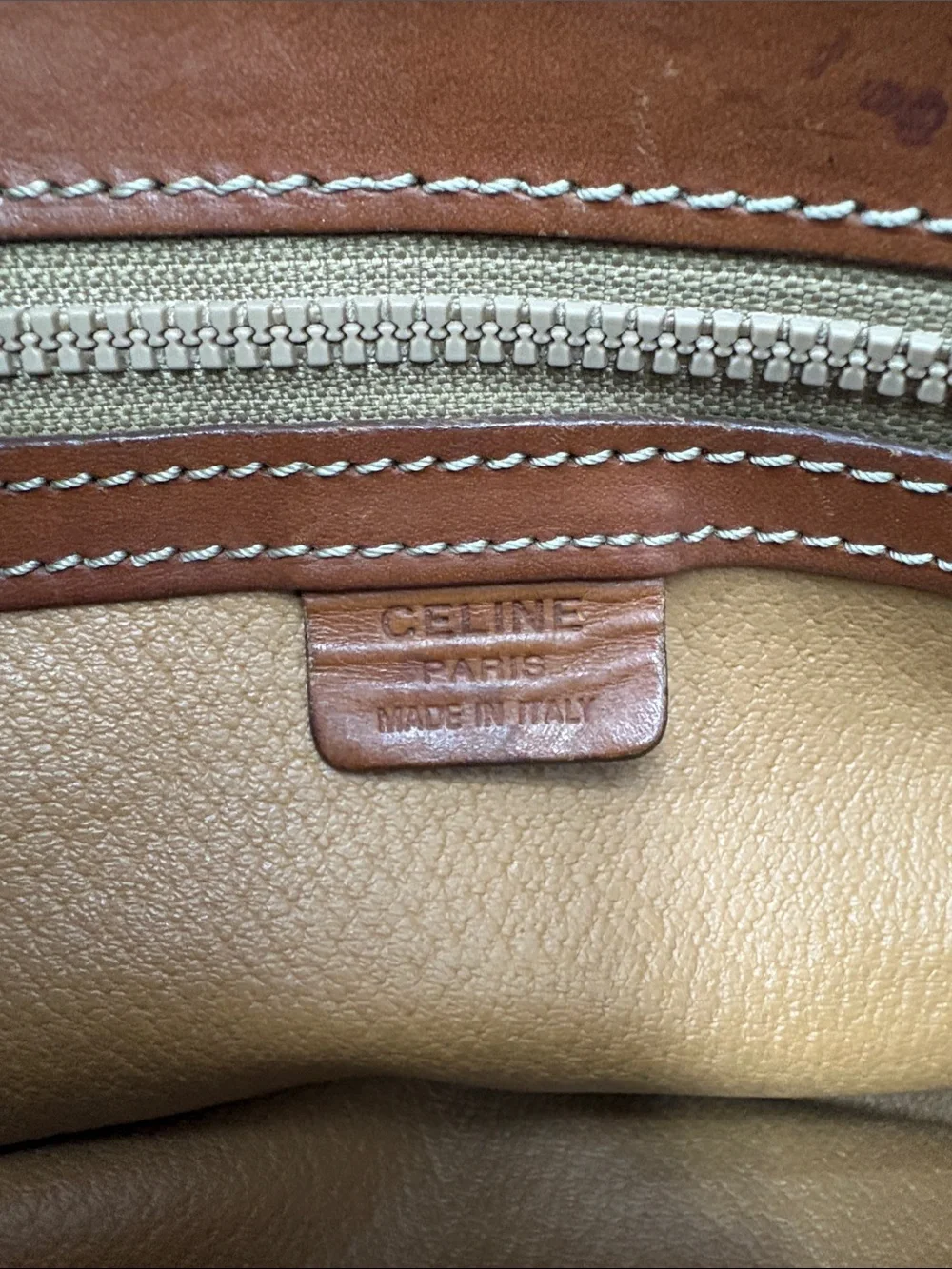 Celine Macadam tote bag Tan and Beige Leather Zip Tote with Silver Hardware - Picture 8 of 12